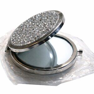 Silver Crystal Compact Mirror Cosmetic Case